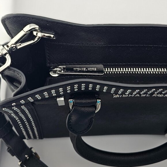 Michael Kors Dillon Microstud Crossbody Satchel Bag Black - Picture 10 of 12